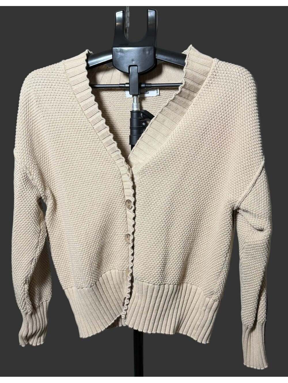 Caracilia Chunky Knit Button-Front Cardigan Size M Cream
